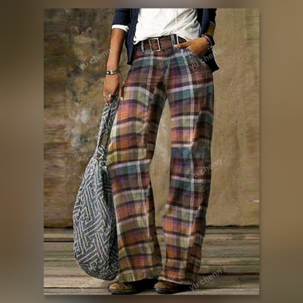 Plaid wide leg pants